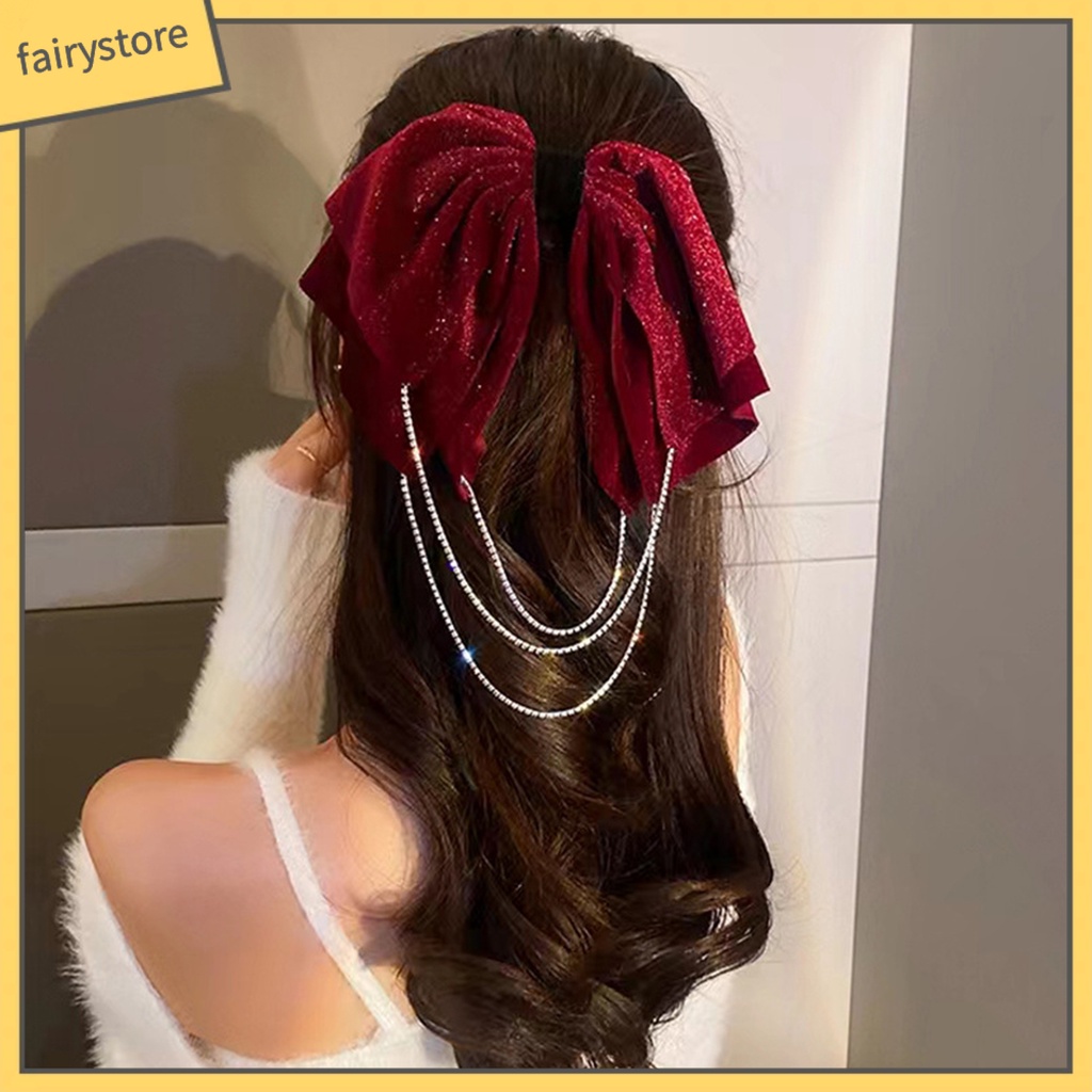 Kẹp Tóc Nơ Phối Tua Rua Nhiều Lớp Đính Đá Lấp Lánh Thời Trang Cho Nữ