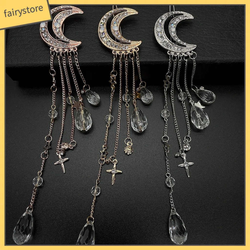 Kẹp Tóc Hình Trăng Sao Đính Đá Phối Tua Rua Thời Trang Cho Nữ