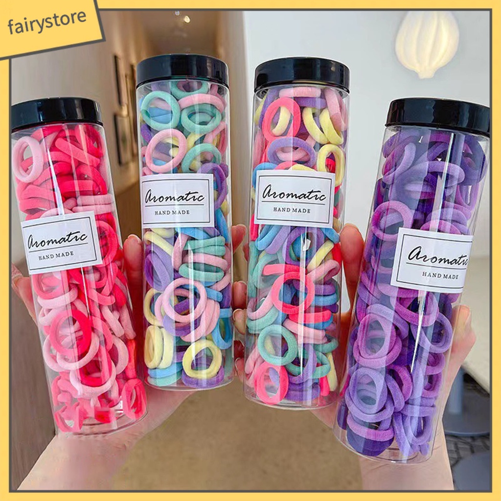 Set 100 Dây Cột Tóc Co Giãn Chống Rơi Màu Kẹo Cho Nữ