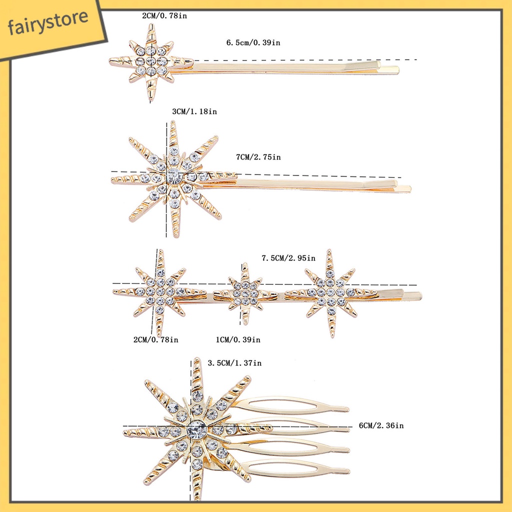 Set 4 Kẹp Tóc Hình Ngôi Sao Đính Đá Thời Trang Cho Cô Dâu