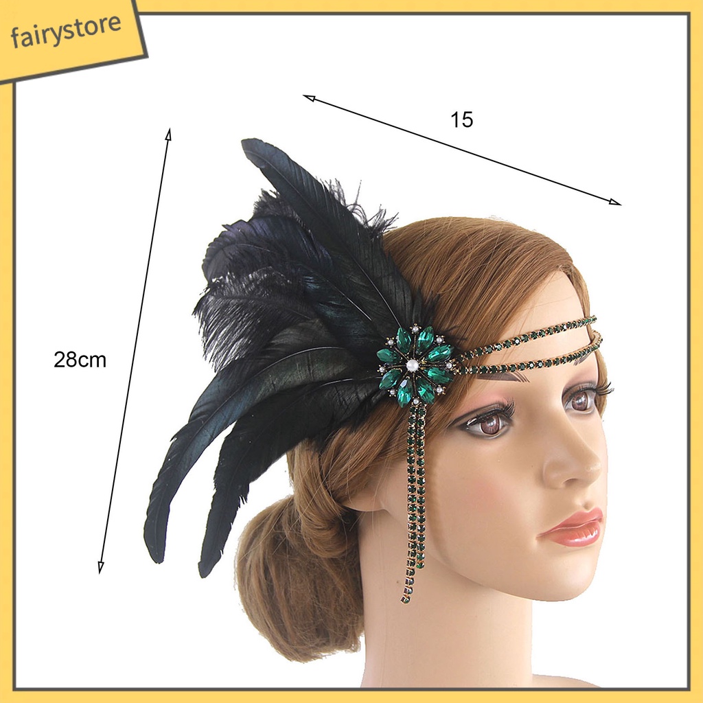 Băng Đô Cài Tóc Đính Đá Nhân Tạo Phối Lông Công Thời Trang