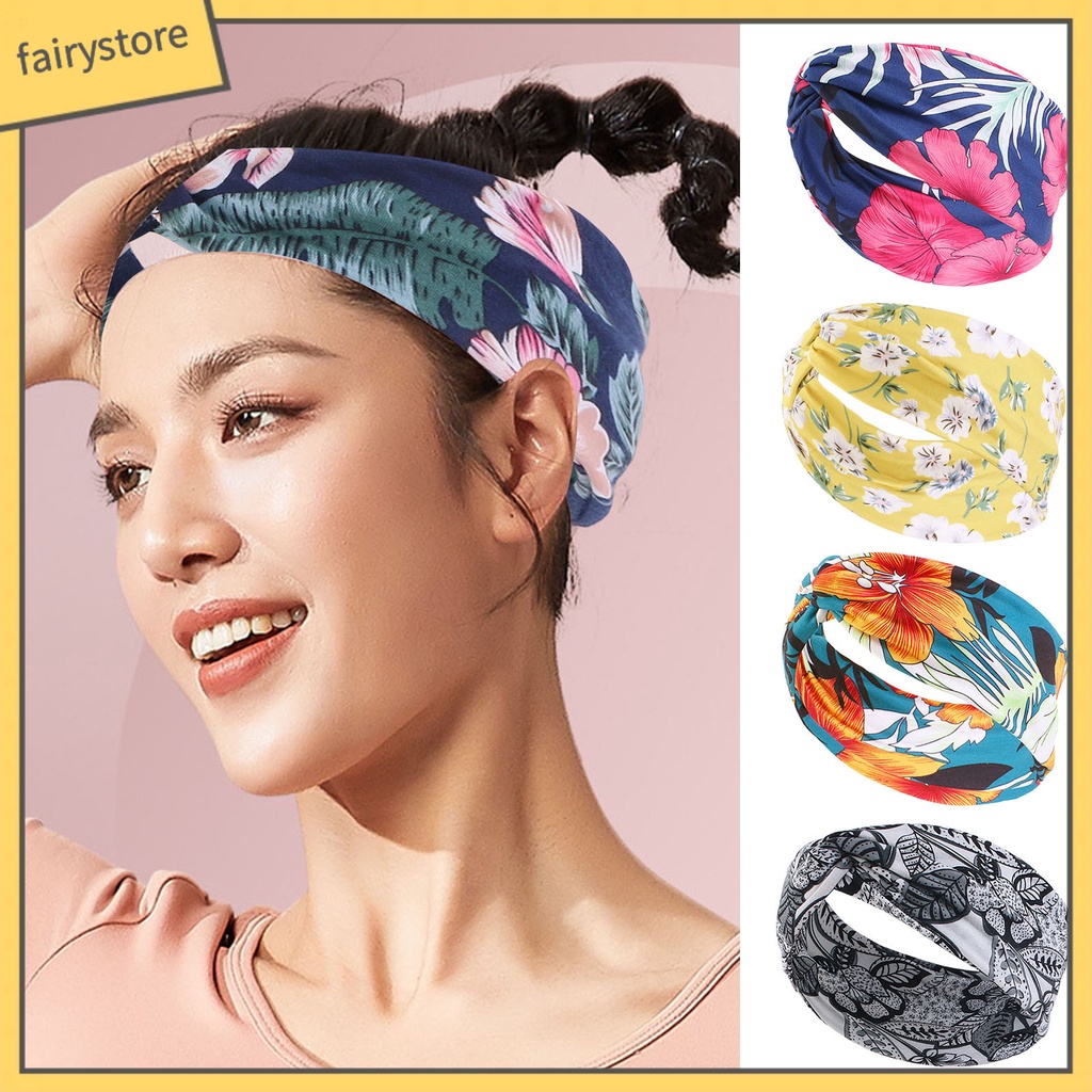 [FRO] Băng Đô Thể Thao Thắt Nơ Bản Rộng Thoáng Khí In Họa Tiết Hoa Phong Cách Đồng Quê Cho Nữ