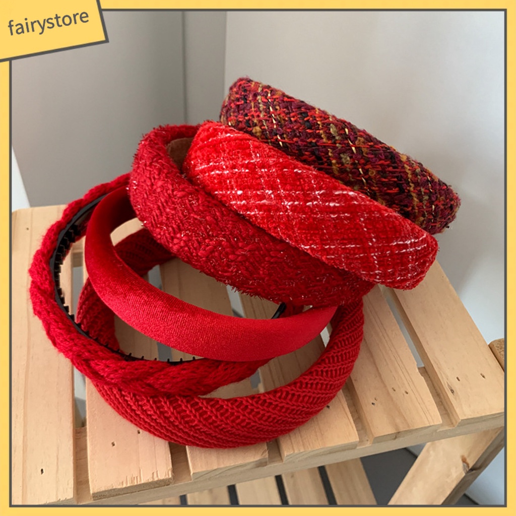 Băng Đô Bện Sợi Co Giãn Chống Trượt Màu Trơn Phong Cách Năm Mới Cho Nữ