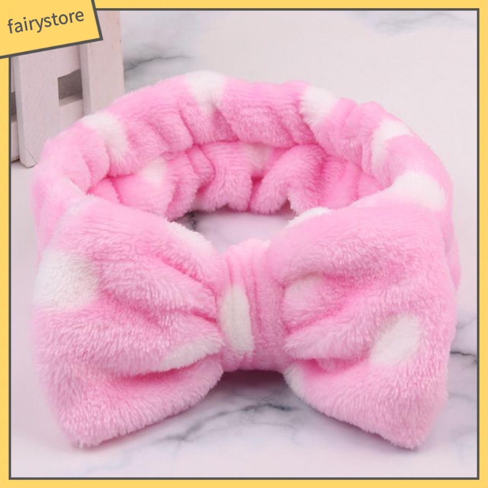 Băng Đô Cài Tóc Lông Cừu San Hô Co Giãn Đính Nơ Lớn Dễ Thương Cho Nữ Rửa Mặt