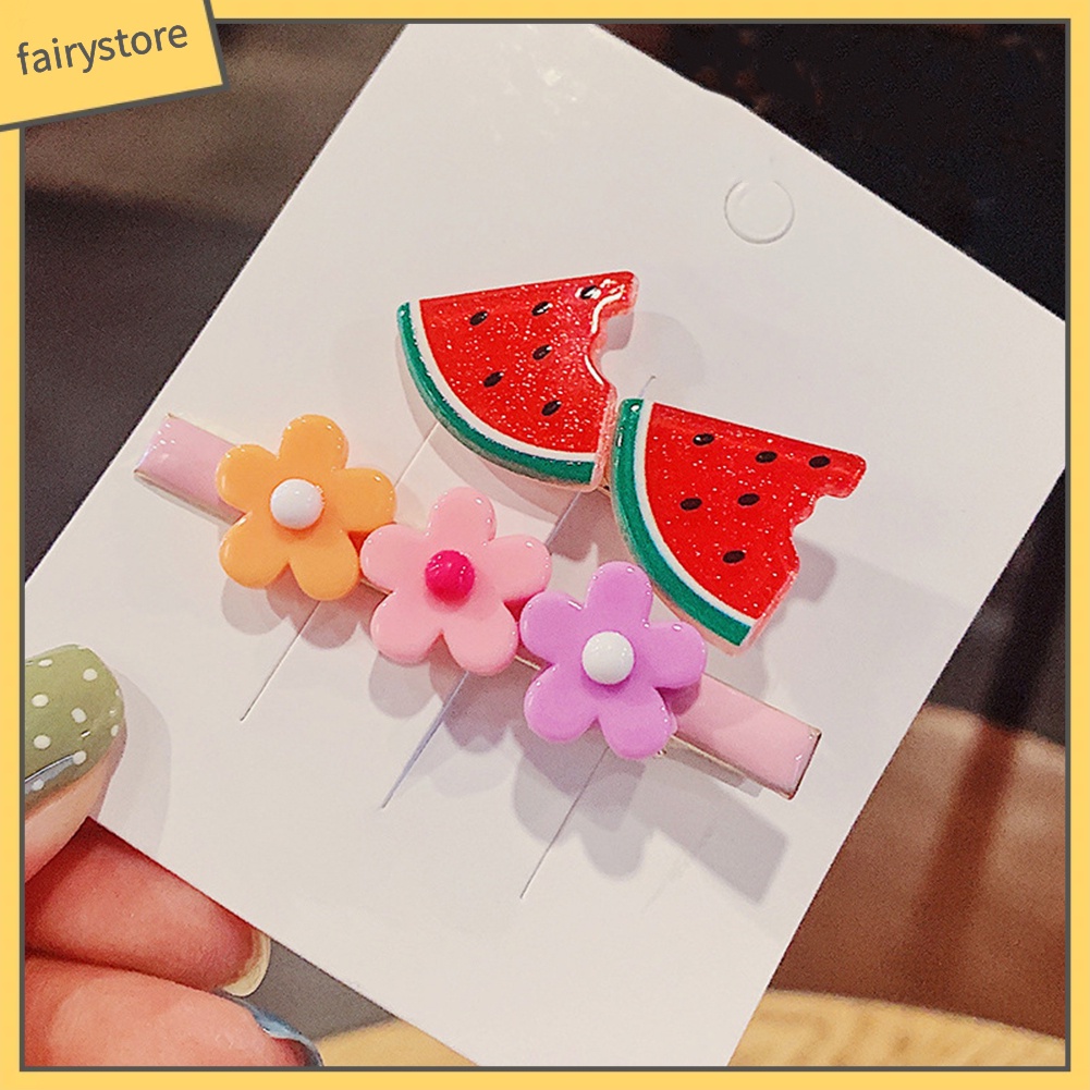 Set 2 Kẹp Tóc Hình Hoa / Trái Cây Dễ Thương Cho Bé Gái