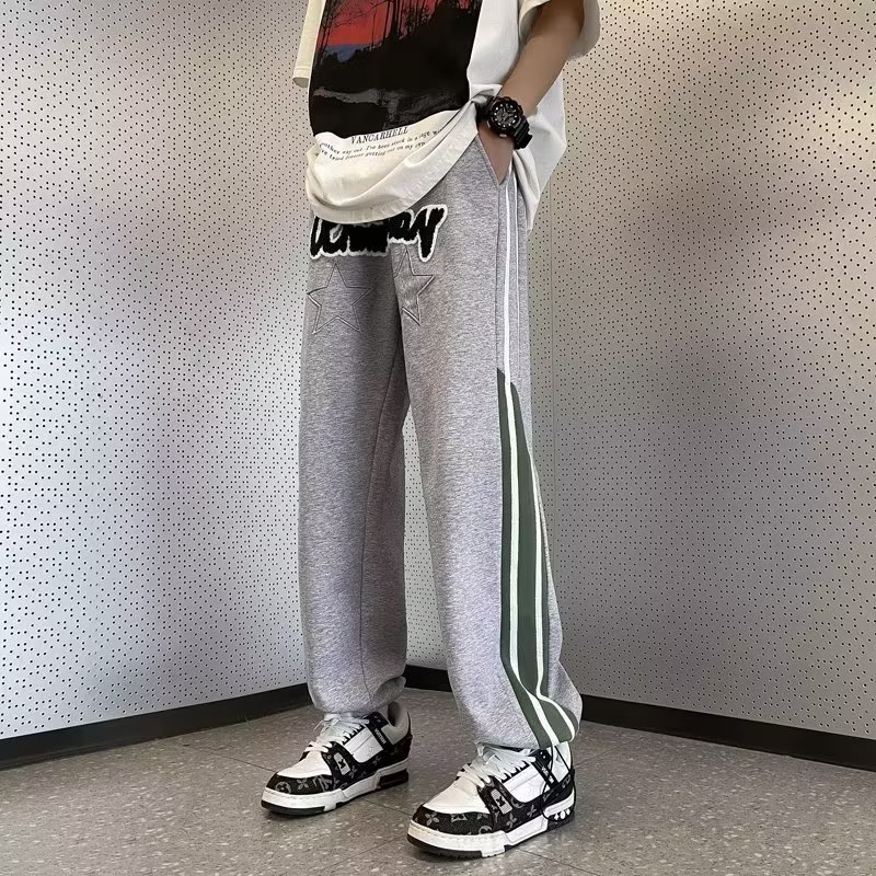 Quần Thể Thao Ống Đứng Kẻ Sọc Thêu Họa Tiết Phong Cách Đường Phố Mỹ Thời Trang Mùa Hè Cho Nam