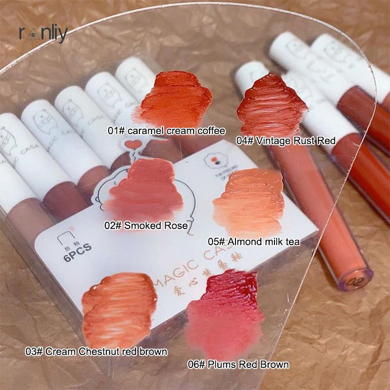 Ranliy💗 Set 6 thỏi son môi nhung mịn màu sắc đẹp cá tính