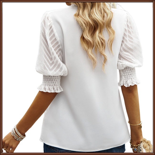 Áo Sơ Mi Tay Lửng Cổ Chữ V Xẻ Tà Màu Trơn Thời Trang Cho Nữ