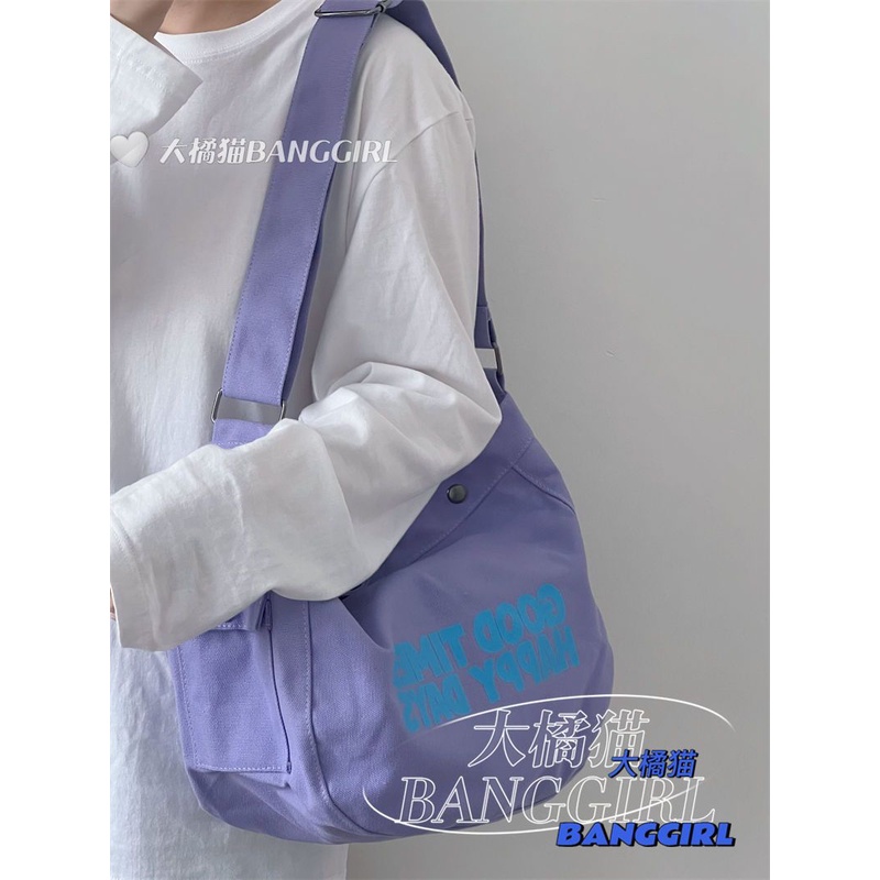 Túi Đeo Vai Canvas Họa Tiết Mèo Cam Lớn Ngọt Ngào Phong Cách Niche Preppy Phong Cách Preppy Cho Nữ Haobing boutiqu