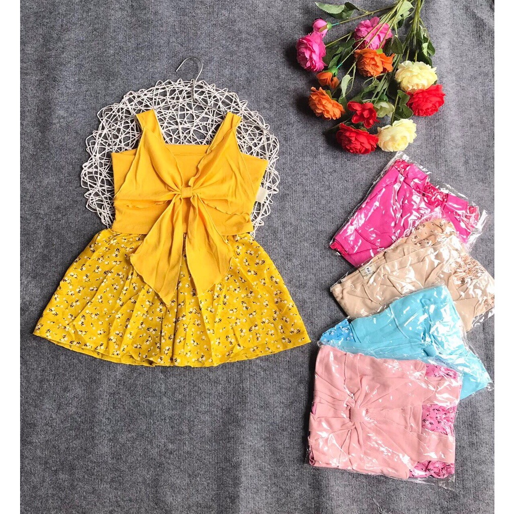 Đồ bộ thun in hoa nơ to cho bé gái 8-16kg