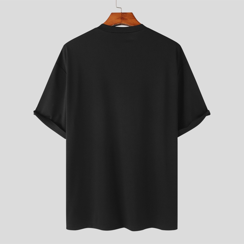 Áo Thun Tay Ngắn Cổ Tròn Dáng Rộng Màu Trơn Phối Túi Đơn Giản Phong Cách Hàn Quốc