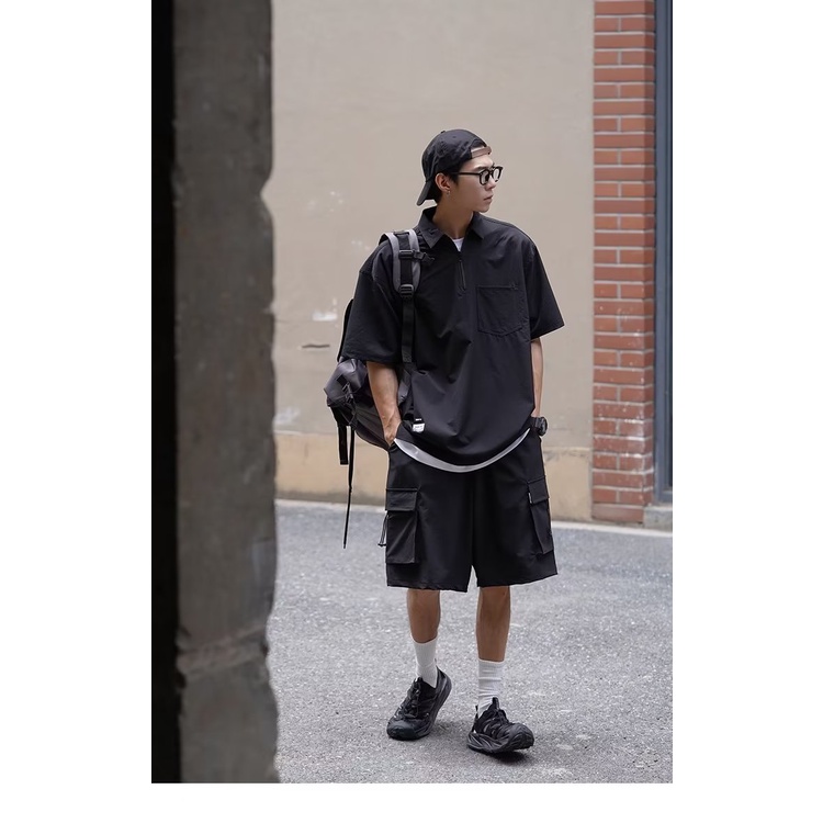 Áo Thun polo Ngắn Tay Có Khóa Kéo Phong Cách vintage Mỹ Thời Trang Mùa Hè Dành Cho Nam