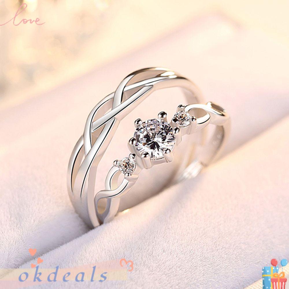 Bộ 2 Nhẫn Hình Trái Tim Thời Trang Có Thể Điều Chỉnh Kích Thước