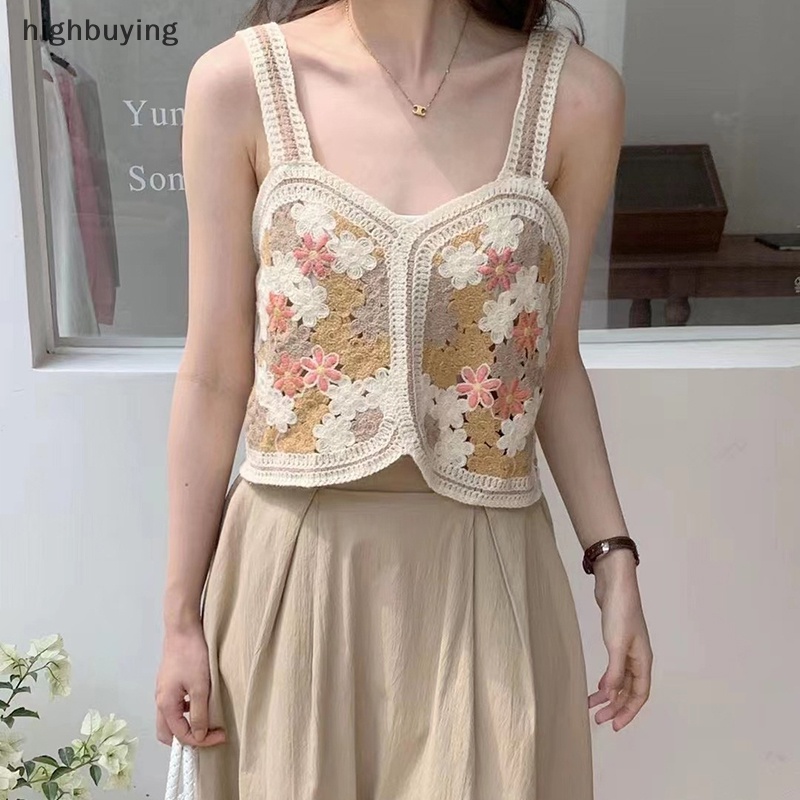 Áo Hai Dây Dệt Kim Thêu Họa Tiết Màu Sắc Tương Phản Phong Cách Vintage Cho Nữ