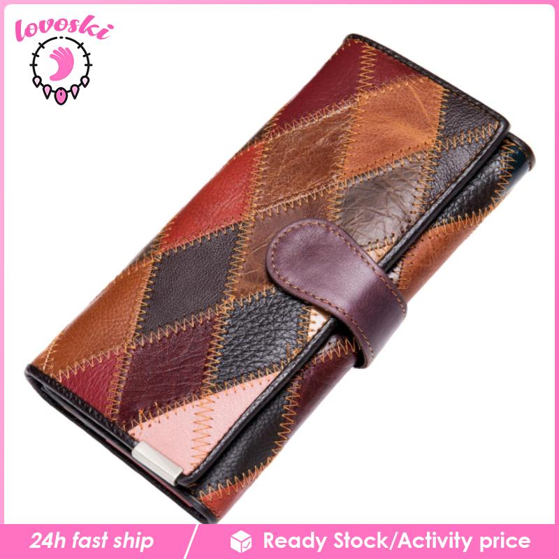 [Lovoski] Ví Da Cầm Tay Dáng Dài Cỡ Lớn Phối Màu Thời Trang Cho Nữ