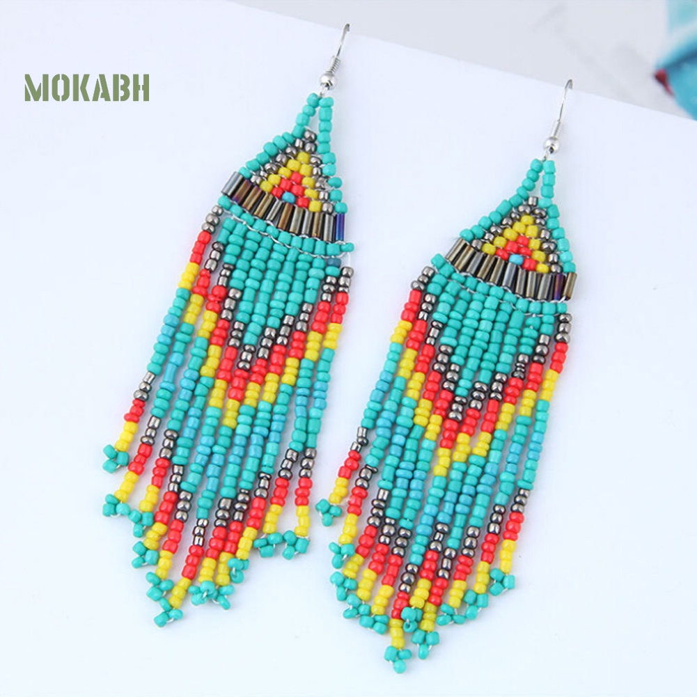 [Mok Abh] Bông Tai Tròn Đính Hạt Tua Rua Theo Phong Cách Du Mục