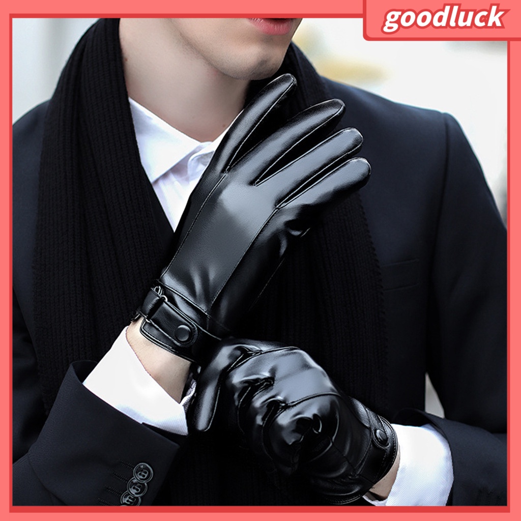 1 Đôi Găng Tay Giả Da Lót Lông Cừu Chống Gió Có Nút Cảm Ứng Tiện Dụng