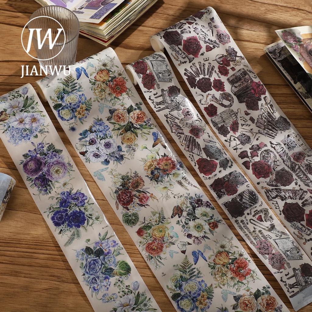 Cuộn 300cm / Cuộn Băng Keo Họa Tiết Hoa Phong Cách Vintage Trang Trí DIY