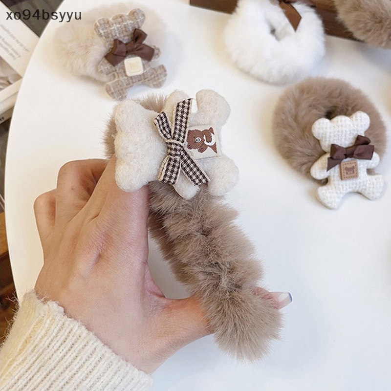 Dây Buộc Tóc Cao Su Đính Lông Trắng Hình Tai Thỏ Và Gấu Đáng Yêu Thời Trang Cho Nữ xo94bsyyu