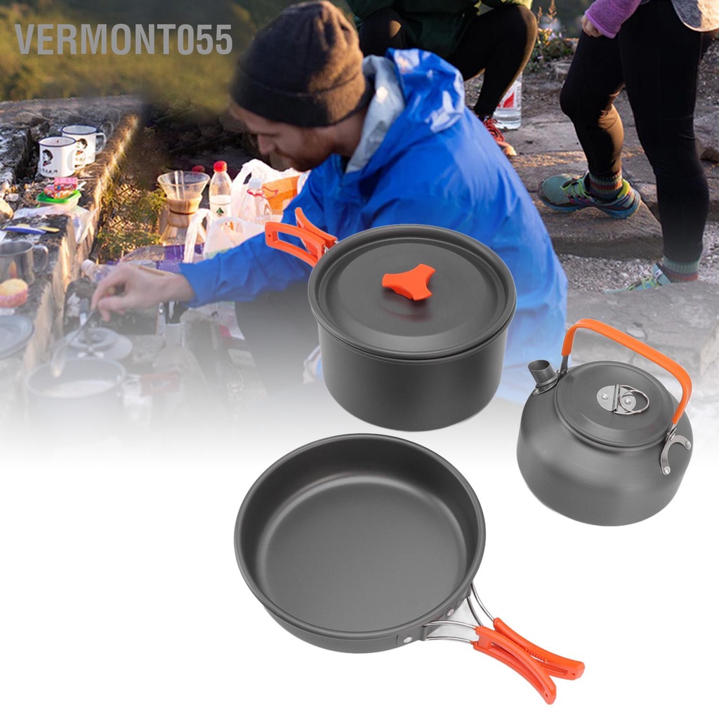 Vermont055 Bộ Nồi Cắm Trại Ngoài Trời Với Đồ Ăn Dụng Cụ Nấu Nướng Chống Dính Cho Câu Cá Dã Ngoại