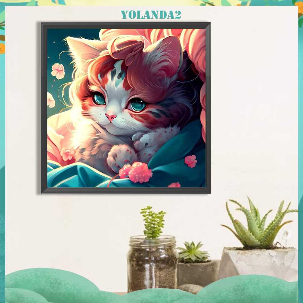 Tranh Đính Đá Kim Cương Toàn Bộ 5D DIY Hình Vẽ Mèo Trang Trí Nhà Cửa