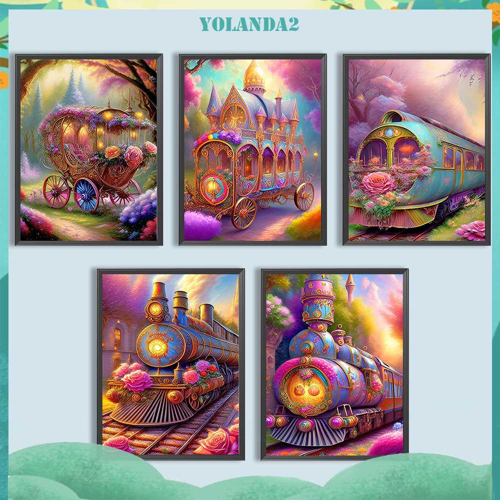Tranh Đính Đá Kim Cương Toàn Bộ 5D DIY Hình Vẽ Đoàn Tàu Trang Trí Nhà