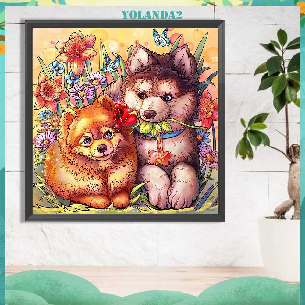 Tranh Đính Đá Kim Cương Toàn Bộ 5D DIY Hình Vẽ Chó Mèo Trang Trí Nhà Cửa