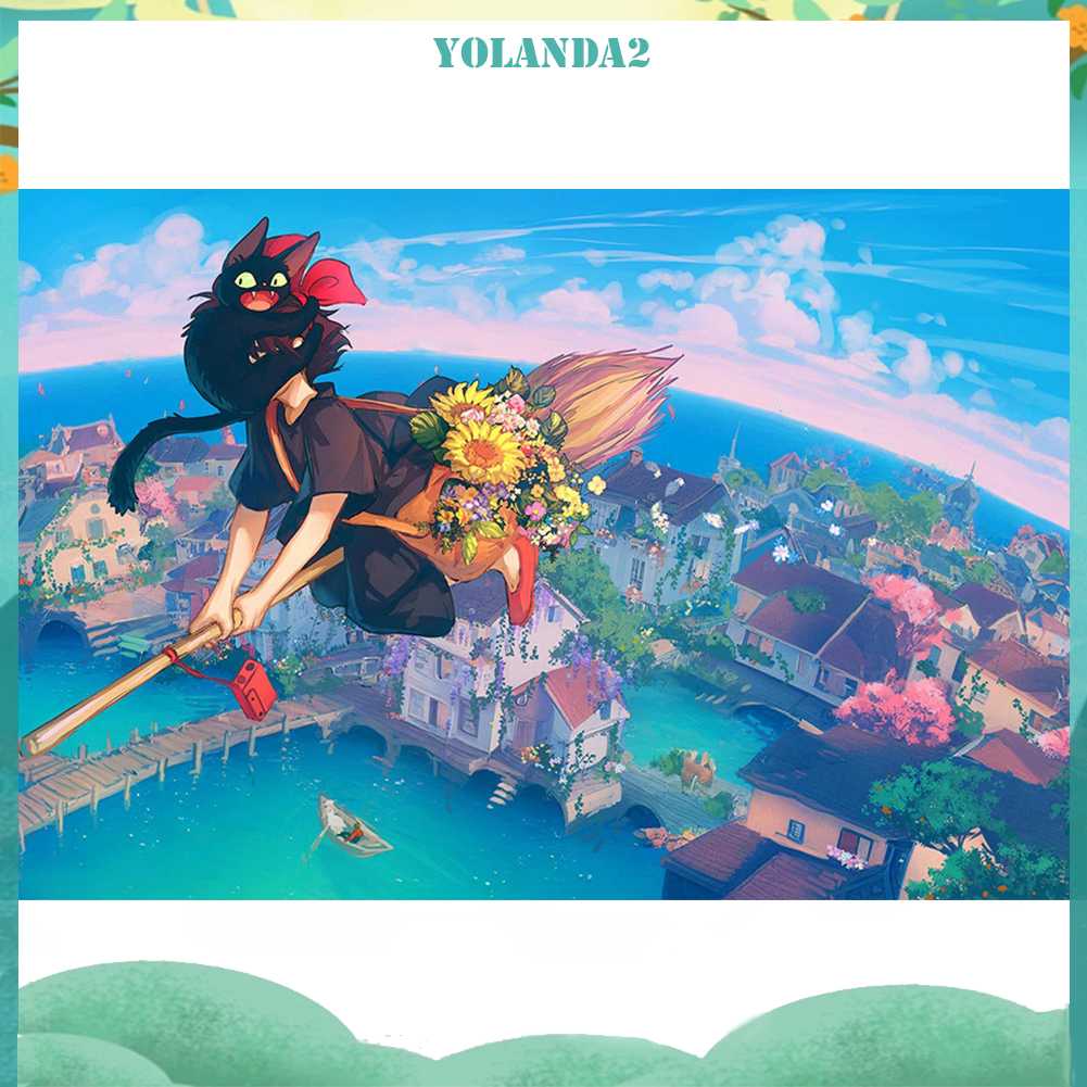 Tranh Đính Đá Kim Cương Toàn Bộ 5D DIY Hình Vẽ Cô Gái Và Mèo Trang Trí Nhà Cửa