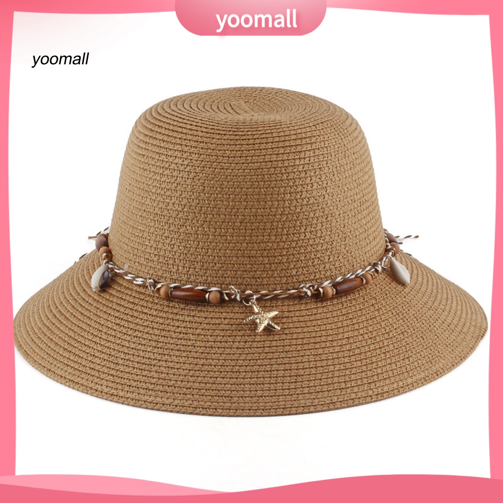 Mũ Vành Tròn Màu Trơn Trang Trí Vỏ Sò Đi Biển Thời Trang Cho Nữ