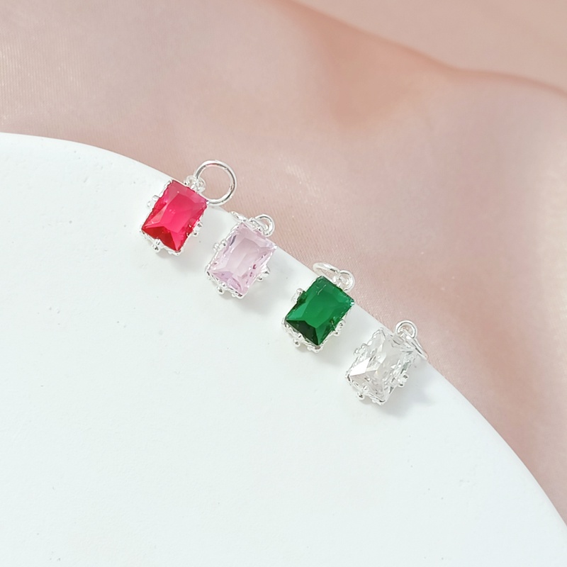 Mặt Dây Chuyền Bằng Đồng Mạ Bạc Dày Dặn Đính Đá Zircon Hình Vuông Nhiều Màu Sắc Dùng Làm Trang Sức DIY