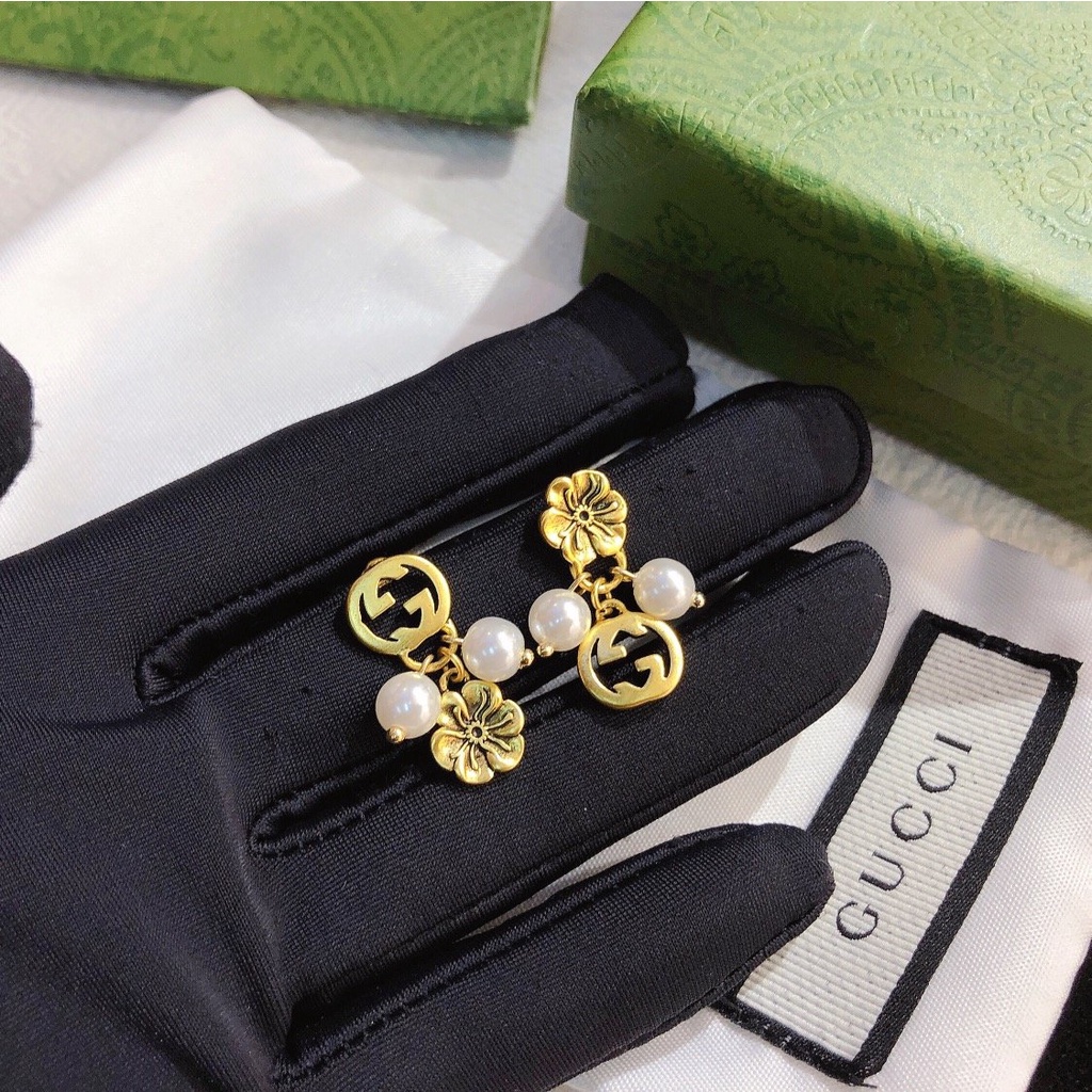 Thời Trang Bông Tai gucci Bằng Thép Titan In Chữ gg Cá Tính Cho Nữ