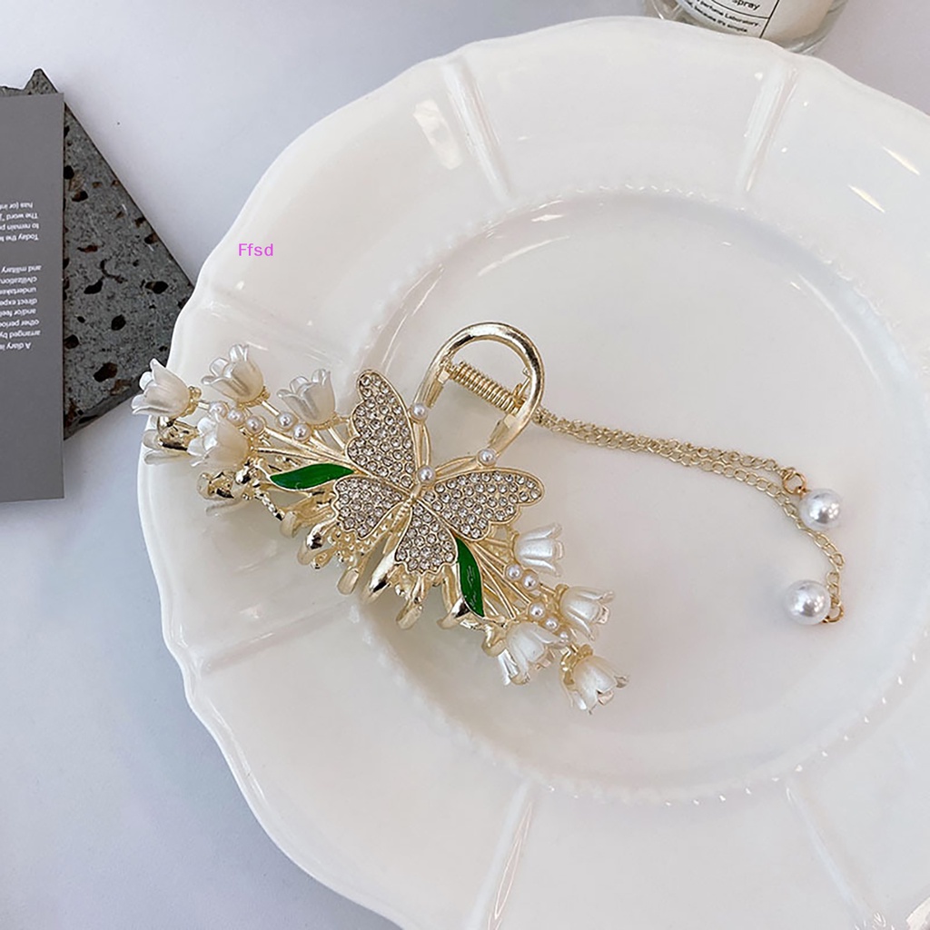 {Ffsd} Kẹp Tóc Đuôi Ngựa Bướm Tua Rua Đính Hoa Ngọc Trai Thanh Lịch Phong Cách Hàn Quốc Vintage Trang Trí Tóc Đuôi Ngựa Cho Nữ