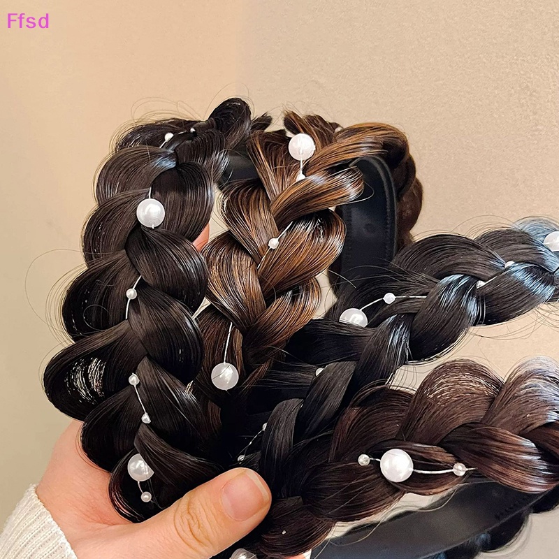 {Ffsd} Băng Đô Bện Tóc Giả Thắt Bím Xương Cá Đính Ngọc Trai Chống Trượt * Bán Chạy