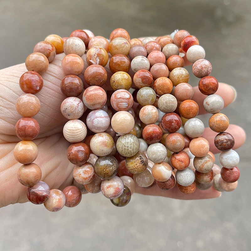 Vòng Tay Chuỗi Hạt Tròn Màu San Hô Tự Nhiên Đơn Giản Thời Trang Phong Cách retro