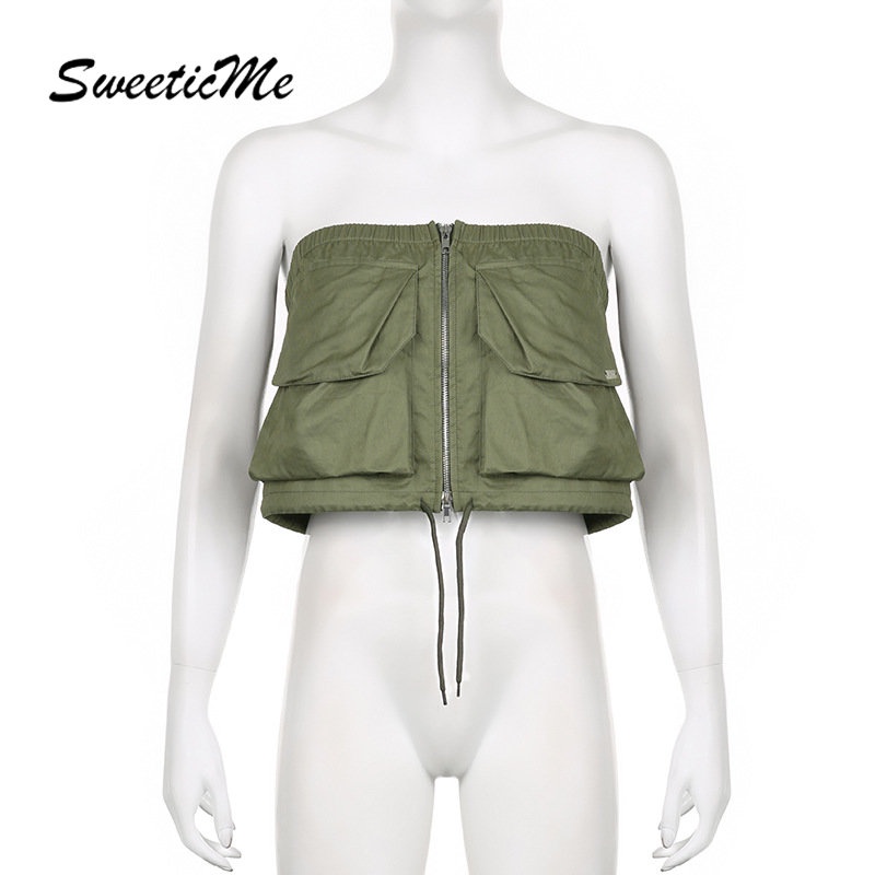 Áo Ống Màu Trơn Dáng Ôm Có Khóa Kéo Gợi Cảm Thời Trang 2023 Dành Cho Bạn Nữ