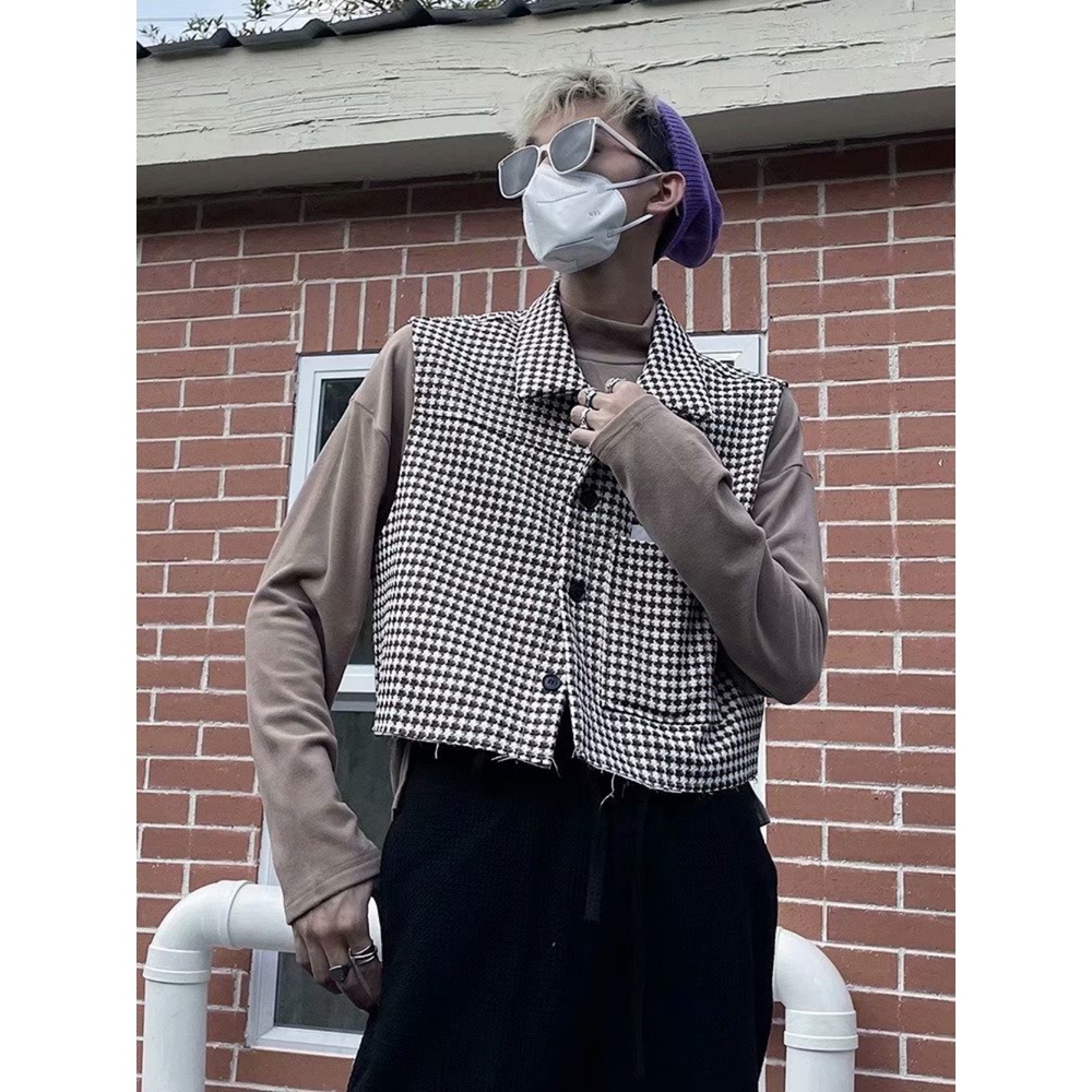 Áo Khoác Không Tay Họa Tiết Caro Phong Cách Mỹ Cao Cấp Cho Nam