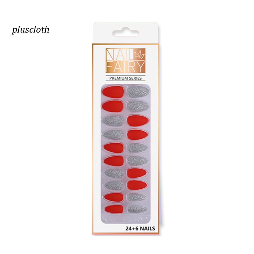 1 Bộ Móng Tay Giả Màu Lì Và Kim Sa Lấp Lánh Có Thể Tháo Rời