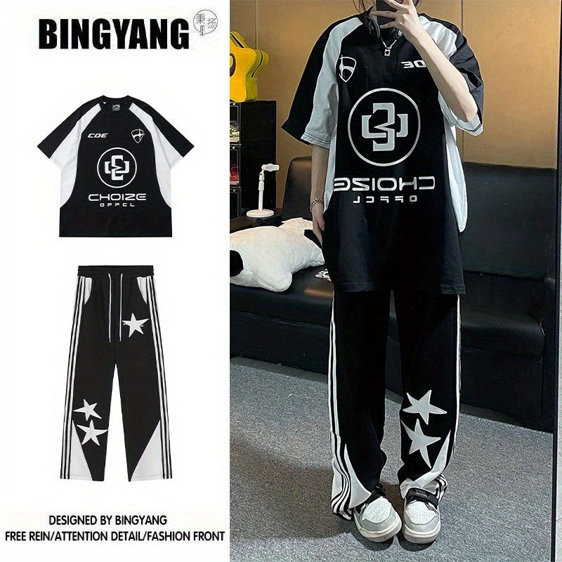 Áo Thun Ngắn Tay In Hình Xe Máy + Quần Thể Thao Thời Trang Cho Nam Nữ