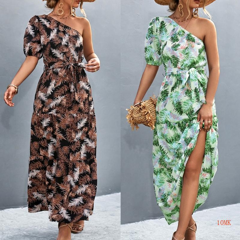 Đầm Ống Ngắn Tay Thắt Nơ In Hoa Phối Bèo Nhún Nữ Tính