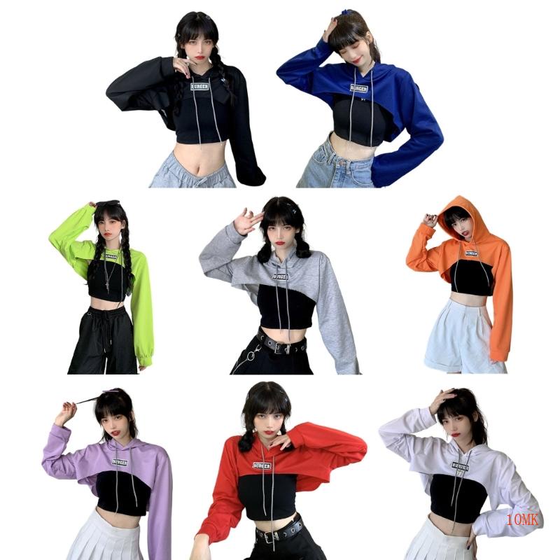 Xiangbao Áo Hoodie Crop Top Dáng Rộng Khoét Lỗ Hở Lưng Phối Dây Rút Gợi Cảm Cho Nữ