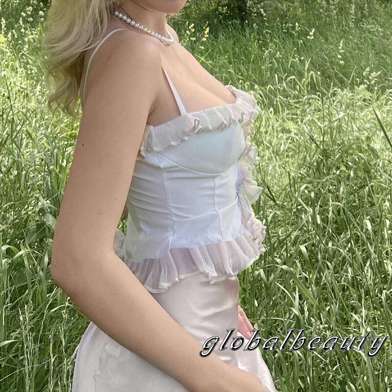 Áo Croptop Hai Dây Phối Ren Cổ Thấp Hở Lưng Ngọt Ngào Thời Trang Mùa Hè Cho Bạn Gái