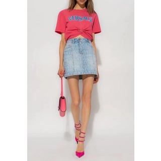 Versace  New letter printed Medusa pin short umbilical short-sleeved T-shirt