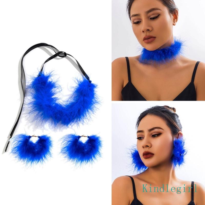 Bộ Trang Sức Dây Chuyền + Bông Tai + Vòng Cổ Lông Vũ Độc Đáo