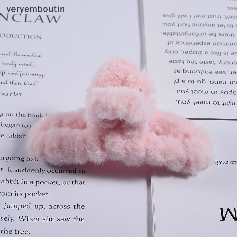 Kẹp Tóc Càng Cua Bằng Lông Giả Acrylic Màu Trơn Dễ Thương Kiểu Hàn Quốc Thời Trang Thu Đông