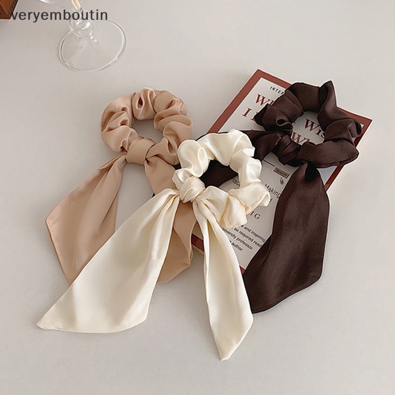 Dây Buộc Tóc Ruy Băng Dài Co Giãn Màu Trơn Thời Trang Thanh Lịch Cho Nữ