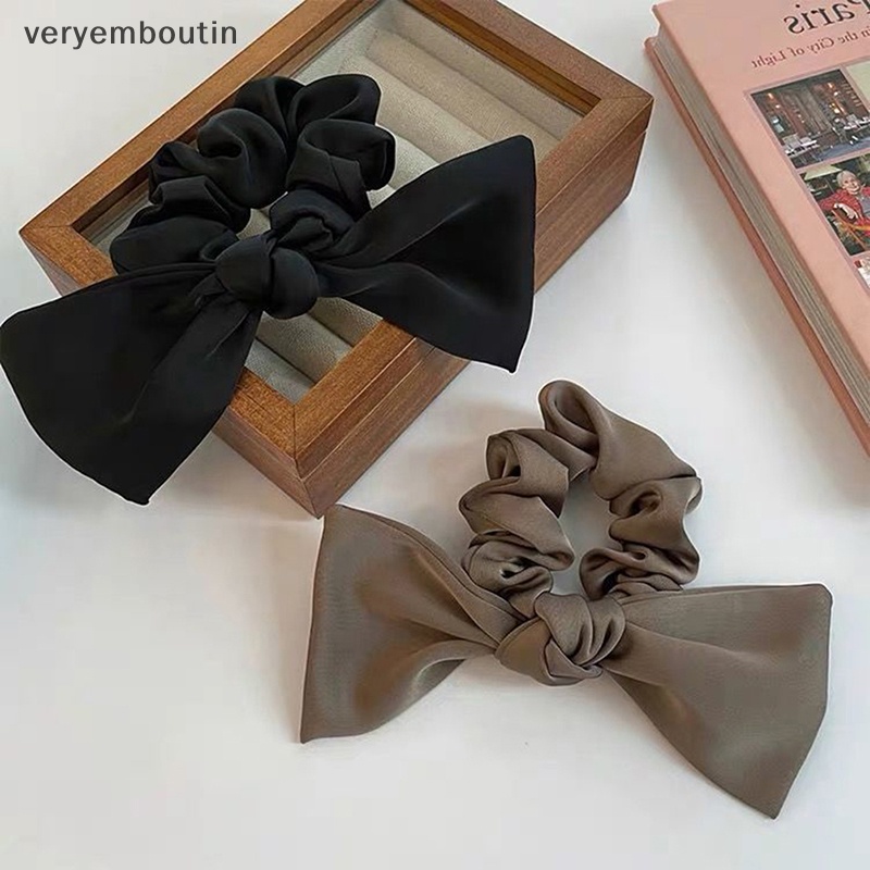 Băng Đô Cài Tóc Co Giãn Màu Trơn Đính Nơ Đen Thời Trang Cho Nữ