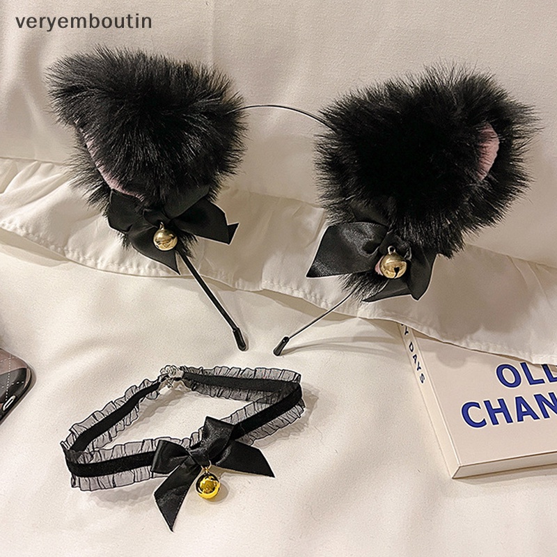 Băng Đô Cài Tóc Tai Mèo Phối Ren Và Chuông Hóa Trang Quyến Rũ Cho Nữ