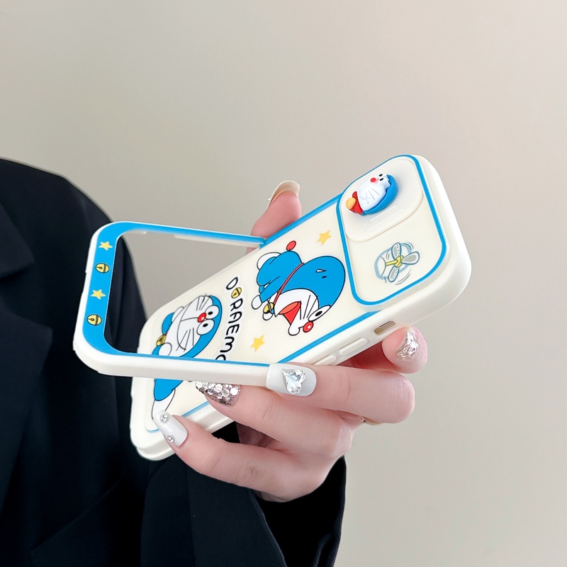 Ốp Điện Thoại TPU Mềm Có Giá Đỡ Hình Doraemon 3D Cho iPhone 14 13 12 Pro Max Plus 11