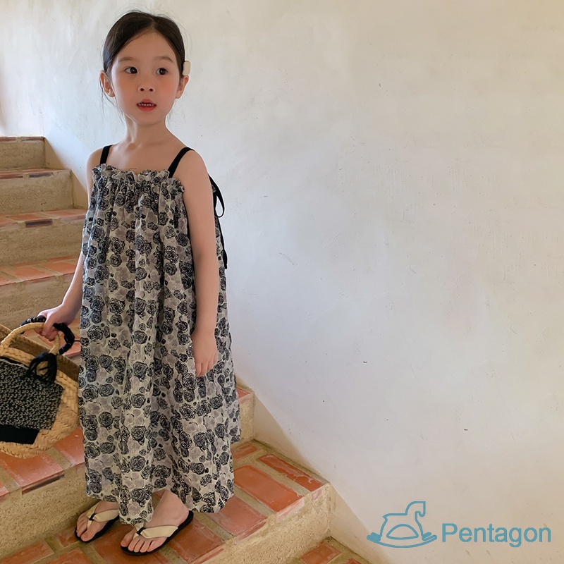 Đầm Hai Dây In Hoa Thời Trang Mùa Hè Hàn Quốc Cho Bé Gái