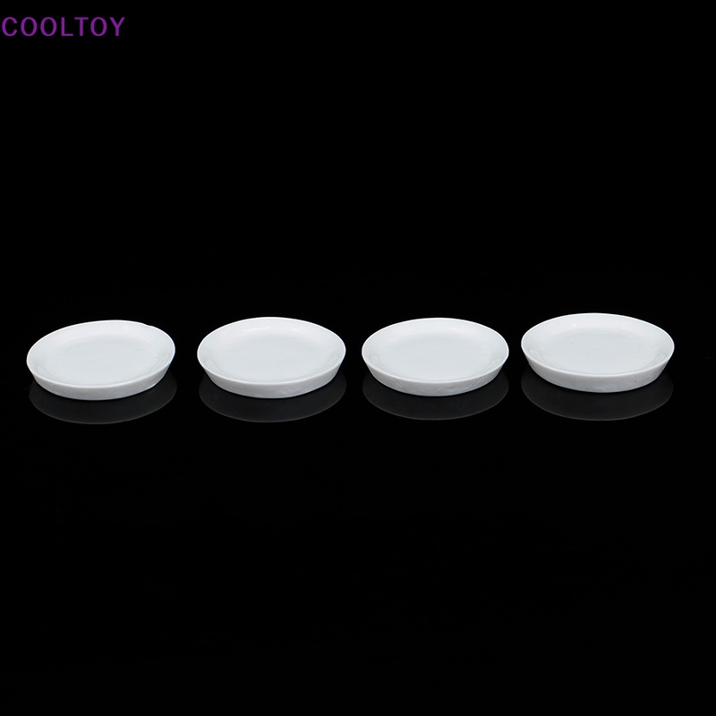 Set 4 Đĩa Tròn Mini Màu Trắng Trang Trí Nhà Búp Bê 1: 12